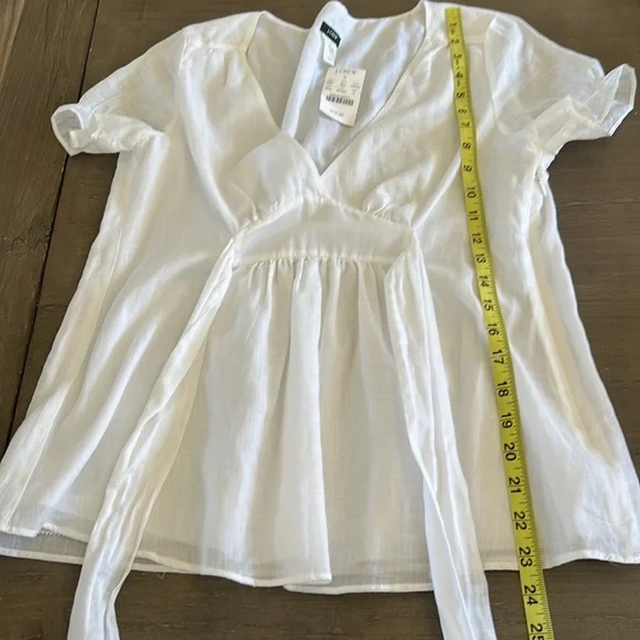 J. Crew White Wrap Blouse with Cuffed Sleeves Linen like - Picture 9 of 9